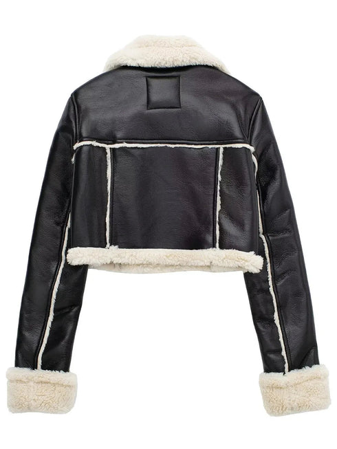 'Josselyn' Faux Fur Cropped Leather Jacket - Celes Fashion